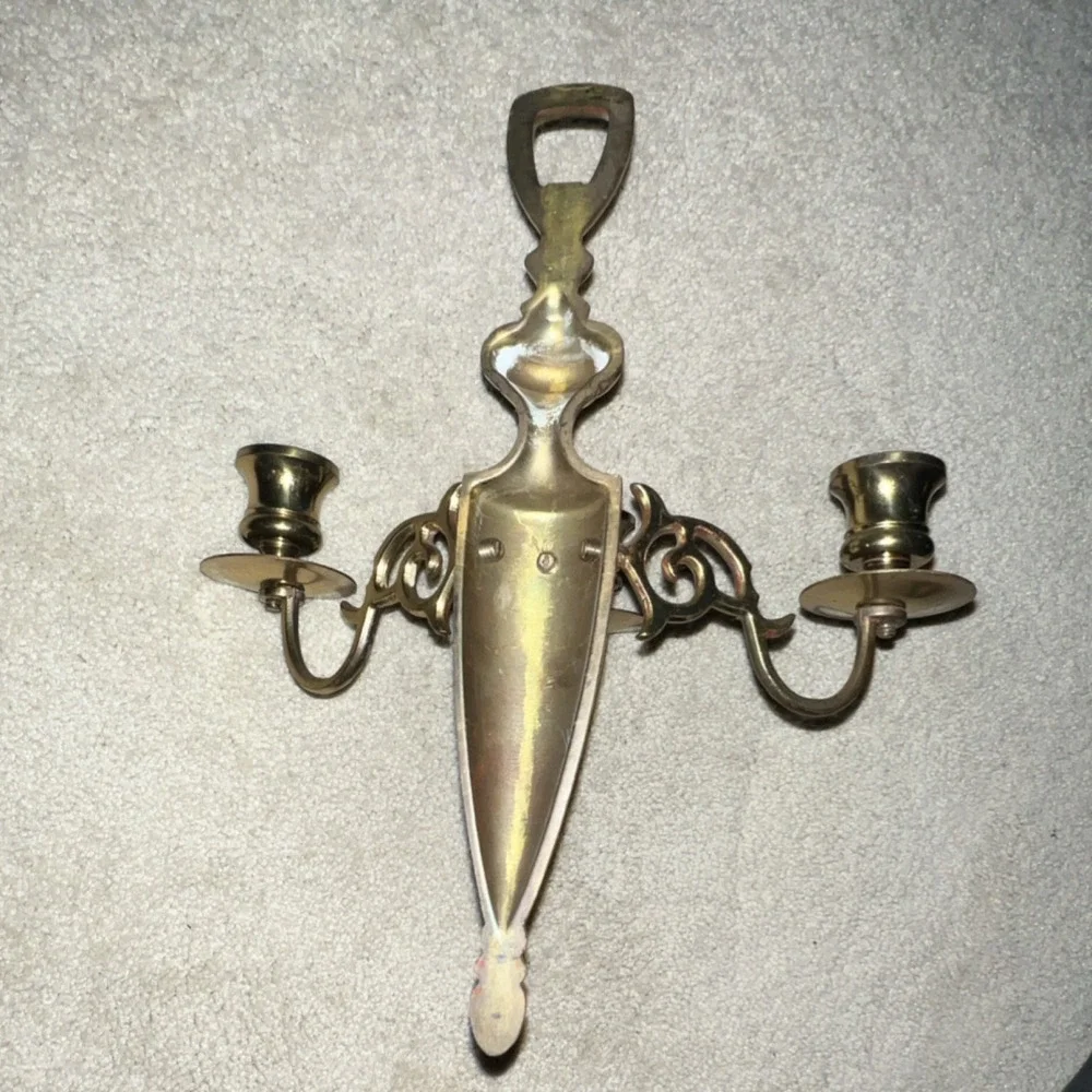 Brass Wall-Mounted Candlestick Set of 2, holds 3 candles each